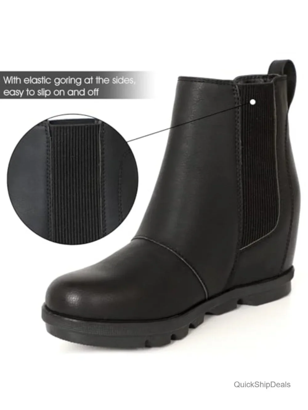 Women's Hidden Heel Chelsea Ankle Wedge Boots Faux Leather Slip-On